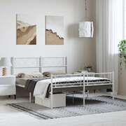 Modern Tranquility: White Metal Bed Frame with Headboard