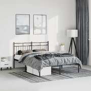 Black Metal Bed Frame with Headboard Double Size