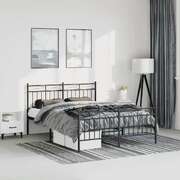 Metal Bed Frame with Headboard & Footboard- Black Double Size