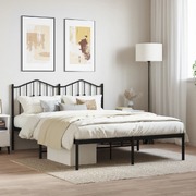 Metal Bed Frame with Headboard- Black Double Size