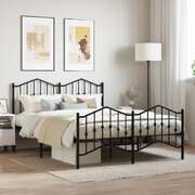 Metal Bed Frame with Headboard, Footboard Black Queen