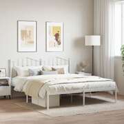 Metal Bed Frame with Headboard White King Size