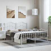 Metal Bed Frame with Headboard & Footboard White Double Size