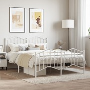 Metal Bed Frame with Headboard & Footboard White