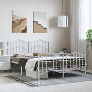 Metal Bed Frame with Headboard, Footboard White Queen 