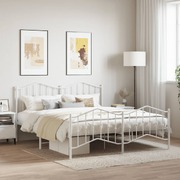 Metal Bed Frame with Headboard & Footboard White King Size