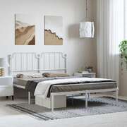 White Serenity: Metal Bed Frame with Elegant Headboard Queen Size