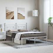 White Metal Bed Frame with Stylish Headboard Queen Size