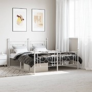 Metal Bed Frame with Headboard and Footboard-White Queen Size