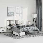 Elegance: Black Metal Bed Frame with Stately Headboard Queen Size
