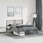 Metal Bed Frame with Headboard and Footboard Black Queen
