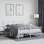 Metal Bed Frame with Headboard and Footboard White Queen Size