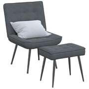 Relaxing Chair with a Stool Dark Grey Velvet armchair with stool