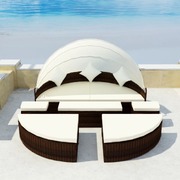 Garden Bed with Canopy Brown Poly Rattan