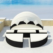 Garden Bed with Canopy Black  Poly Rattan