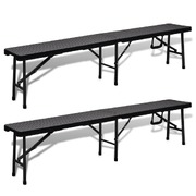 Folding Garden Benches 2 pcs 180 cm HDPE Black