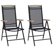Folding Garden Chairs 2 pcs Aluminium and Textilene Black