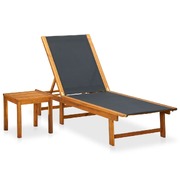 Sun Lounger with Table Solid Acacia Wood and Textilene