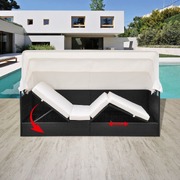 Outdoor Sofa with Canopy Poly Rattan Black