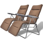 Folding Garden Chairs 2 pcs with Cushions Steel Brown