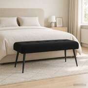Velvet Button Tufted Bench Black 110cm | EXTG