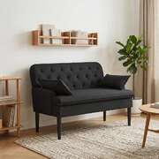 Button Tufted Loveseat Black Fabric 2 Seater | EXTG