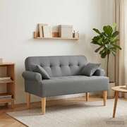 Button Tufted Loveseat Dark Grey Fabric Sofa | EXTG