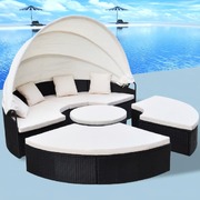 Outdoor Lounge Bed Poly Rattan Black