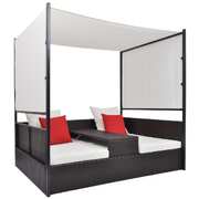 Garden Bed with Canopy Brown  Poly Rattan