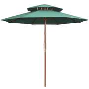 Double Decker Parasol Wooden Pole Green