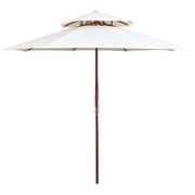 Double Decker Parasol  Wooden Pole Cream White