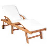 Sun Lounger with Cushion Solid Teak Wood
