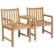 Outdoor Chairs 2 pcs with Parasol Hole Solid Teak Wood