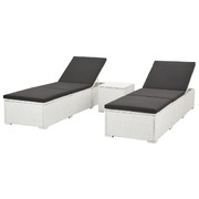 Sun Loungers 2 pcs with Table Poly Rattan White