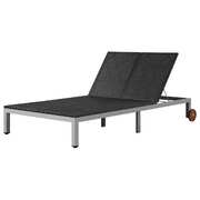 Double Sun Lounger with Wheels Poly Rattan Black