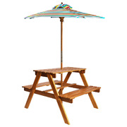 Kids Picnic Table with Parasol Solid Acacia Wood