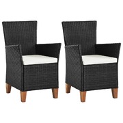 Outdoor Chairs with Cushions 2 pcs Poly Rattan Black