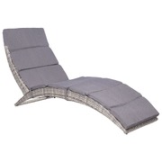 Folding Sun Lounger with Cushion Poly Rattan Grey