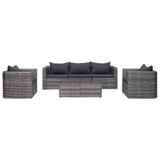6 Piece Garden Sofa Set with Cushions & Pillows Poly Rattan Grey