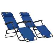 Folding Sun Loungers 2 pcs with Footrests Steel Blue