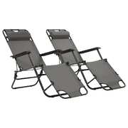 Folding Sun Loungers 2 pcs with Footrests Steel Grey