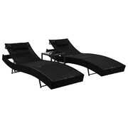 Sun Loungers 2 pcs with Table Poly Rattan and Textilene 