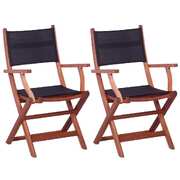 Outdoor Chairs 2 pcs Black Solid Eucalyptus Wood and Textilene