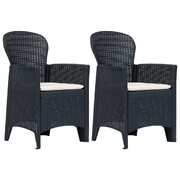 Garden Chairs 2 pcs with Cushion Anthracite Plastic Rattan Look