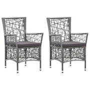 Outdoor Chairs 2 pcs with Cushions Poly Rattan Grey