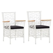 Outdoor Chairs 2 pcs with Cushions Poly Rattan White