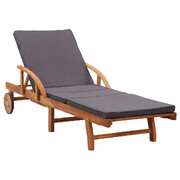 Sun Lounger with Cushion Solid Acacia Wood