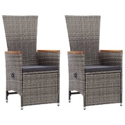 Reclining Garden Chairs 2 pcs with Cushions Poly Rattan Grey