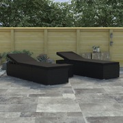 3 Piece Garden Sun Lounger Set Poly Rattan Black