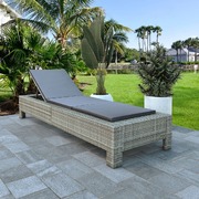 Sunbed with Cushion Grey Poly Rattan